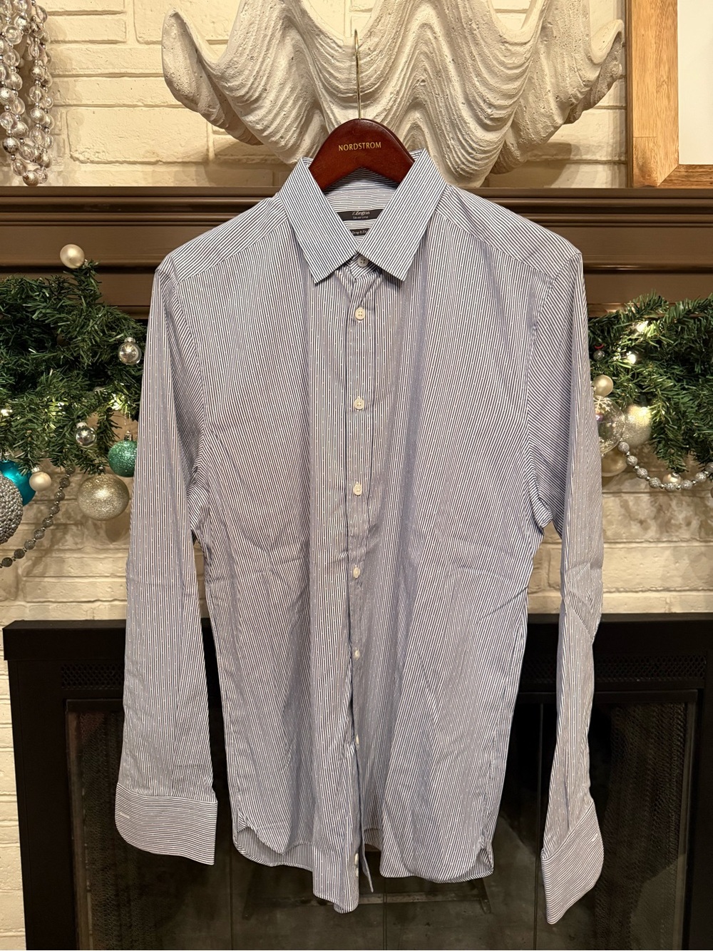 Z Zegna Men's Light Blue Fine-Stripe Dress Shirt